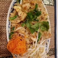 Bangkok House Noodle · Rice noodles stir-fried with chicken, beef, tofu or shrimp, eggs, bean sprouts, scallions, p...