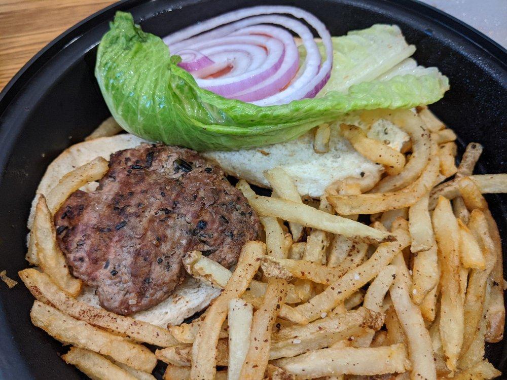 Lamb Burger · Served with sweet potato fries.