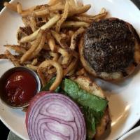 Bijan Burger · A patty made from ground Sirloin and short ribs served with fries.