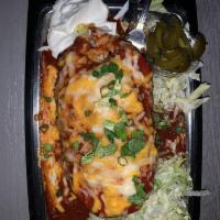 Wet Burrito · Black beans, brown rice, roasted red peppers, shredded cheddar Jack cheese, tomatoes and let...
