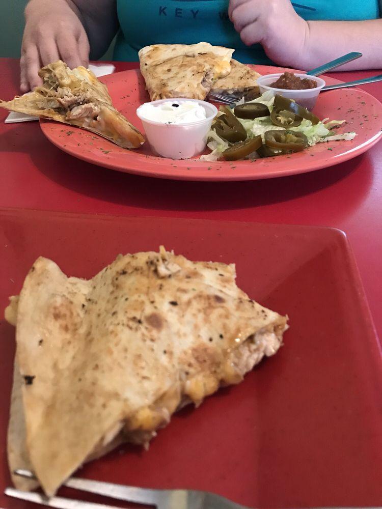 Jerk Chicken and Pineapple Quesadilla · Jerk chicken, pineapple mango salsa and shredded cheddar Jack cheese grilled in a flour tortilla and served with sour cream, salsa, lettuce and pickled jalapenos. Add-ons for an extra cost.