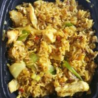 Curry Fried Rice · Stir-fried rice with bell peppers, onion, mushrooms and tomato. Spicy.