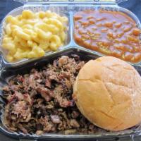Chopped Brisket Plate · Mesquite smoked chopped brisket from the point with outside bark mixed into. Includes 2 side...