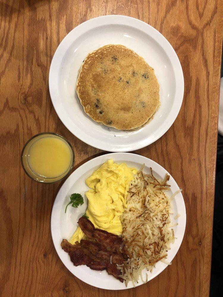 Breakfast Combo · 2 eggs, meat and a breakfast side and your choice of 2 pancakes or 2 French toast slices or 1/2 a waffle.