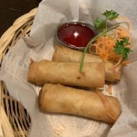 Spring Roll · Crispy veggie rolls stuffed with cellophane noodles, mushroom, cabbage and carrot served wit...