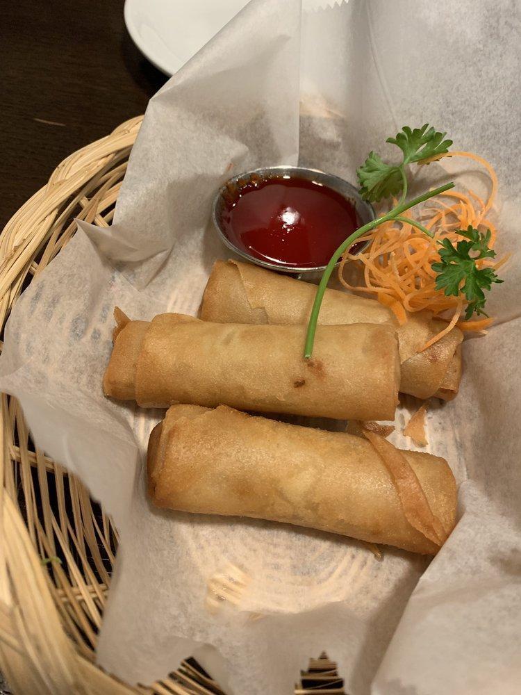 Spring Roll · Crispy veggie rolls stuffed with cellophane noodles, mushroom, cabbage and carrot served with sweet and sour sauce.