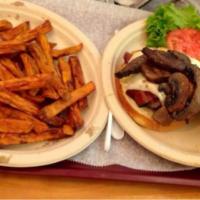 The Peter Luger Burger · Your choice of Black Angus or turkey burger, melted mozzarella, crisp smoked bacon and Peter...
