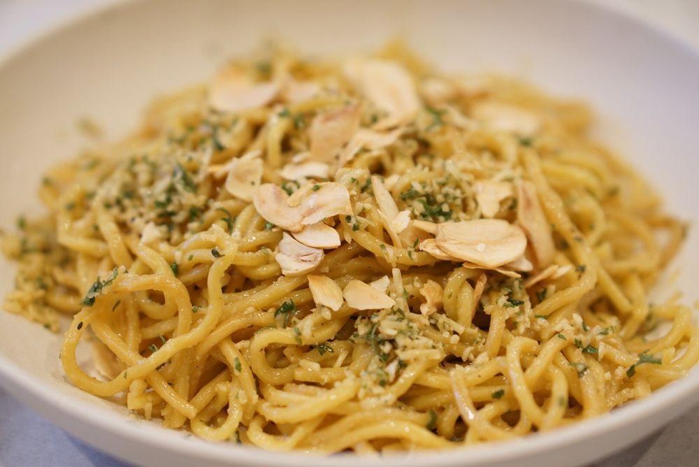 Garlic Noodles · Our most popular side! Yakisoba noodles tossed in our housemade Garlic Butter sauce and topped with garlic chips, Parmesan cheese, and herbs.