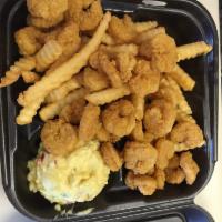 Shrimp Platter · Served with french fries and potato salad.
