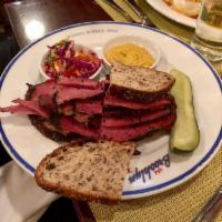 Our Hot Pastrami Sandwich · cole slaw, pickle, rye bread