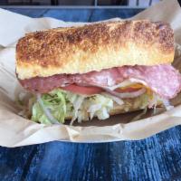 Turkey and Dry Salami Sandwich · Combination of oil browned turkey breast and Italian dry salami. Add additional dressings, e...