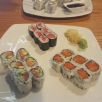 Sushi Combo · Raw. 5 piece sushi and California roll.