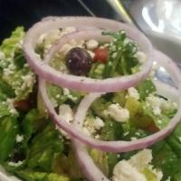 Mediterranean Salad · Romaine lettuce, cucumbers, tomatoes, Kalamata olives, feta cheese, red onion, vinaigrette d...