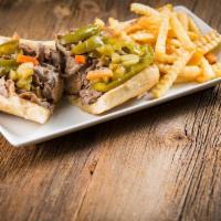 Italian Beef Sandwich · Sliced thin and piled high on Italian bread. Served with choice of side.