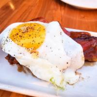 Seared Pork Belly · maple glazed, savory bread pudding, sunny side up egg