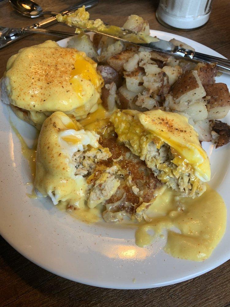 Crab Cake Benedict · 2 poached eggs, 2 Maryland style crab cakes and cajun hollandaise sauce.