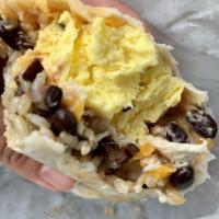 Power Wrap Breakfast · Wheat tortilla, brown rice, turkey, black beans, egg whites, cheddar and chipotle sauce.