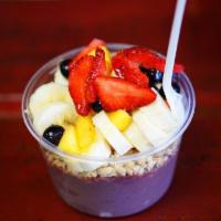 Pacific Beach Bowl · Acai, granola, banana, peaches, strawberry, blueberry and honey.