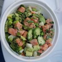 Yuzu Salmon Bowl · Yuzu kosho sauce, avocado, edamame, cilantro jicama and cucumber. Made with the poke basics:...
