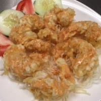 Bang Bang Shrimp · Tender crispy wild gulf shrimp and creamy light spicy sauce on the side.