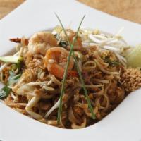 Pad Thai · Sautéed rice noodle with egg, peanuts, scallions and bean sprouts.