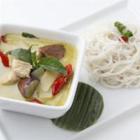 Green Curry · Coconut milk, bamboo shoots, bell peppers and basils  