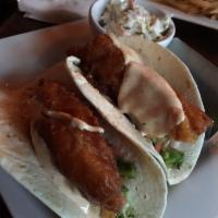 Food Truck Fish Tacos · Beer battered cod, cilantro-green onion slaw, pico and chipotle aioli.