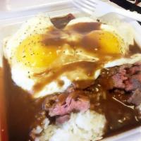 Steak Loco Moco Plate · Loco moco served with 2 eggs any style and brown gravy.