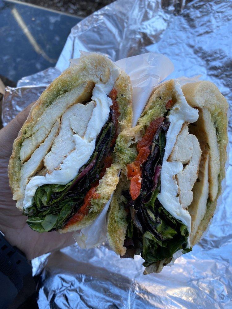 Tuscan Delight Panini · Grilled chicken, fresh mozzarella, roasted peppers, spring mixed veggies with balsamic vinaigrette. 