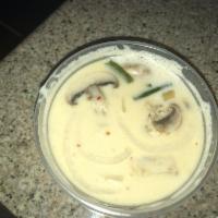 Tom Kha Soup · Spicy coconut milk based soup with mushroom, onion, lemongrass,lime juice and fresh chili. S...