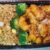 Sesame Chicken · White meat chicken in a sweet sauce served with sesame seeds.