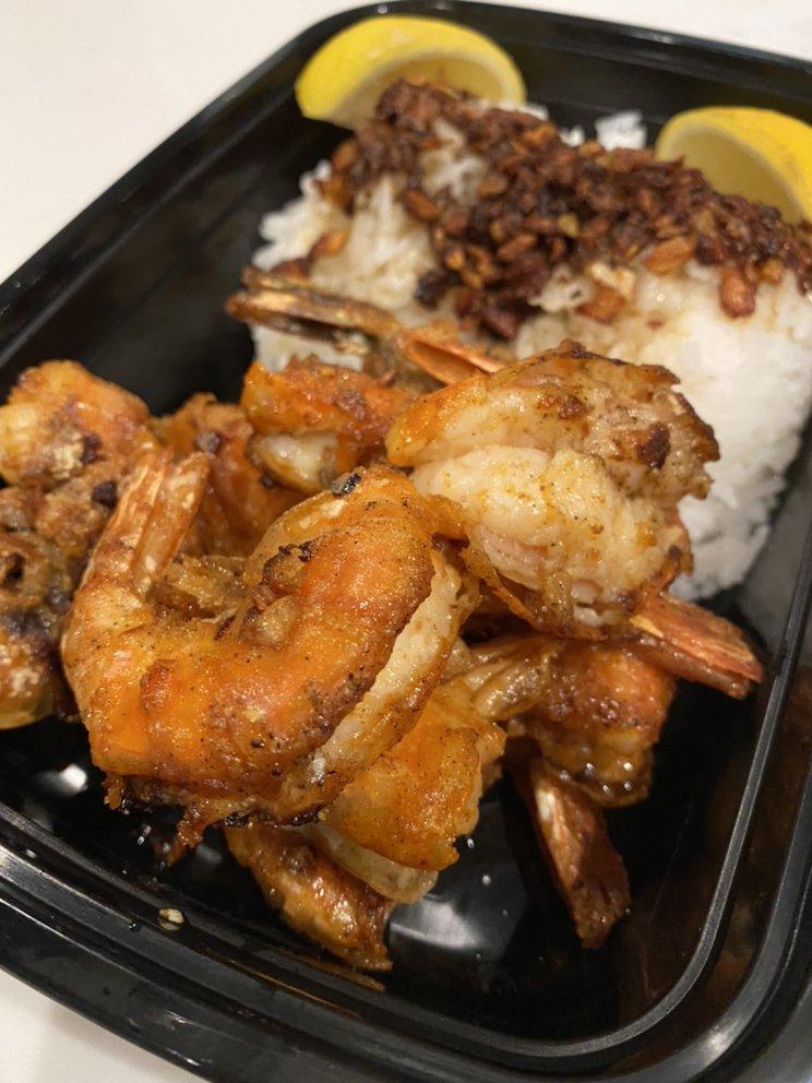 Garlic Shrimp and Rice Lunch Special · Lemon.