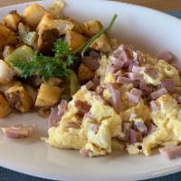 Diced Ham and Scrambled Eggs · Two scrambled eggs and diced ham, served with choice of 