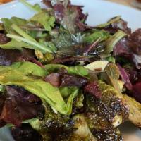 Roasted Brussels Sprouts Beet Salad · Spring lettuce mix, roasted Brussels sprouts, beets, golden raisins, red onions, sliced almo...