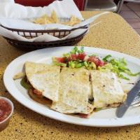 Quesadillas · Choice of meat, flour tortilla, jack cheese and salsa fresca.