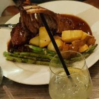 Rack of Lamb · Dairy free. Fingerling potatoes, cranberries, grilled asparagus and pomegranate mint reducti...