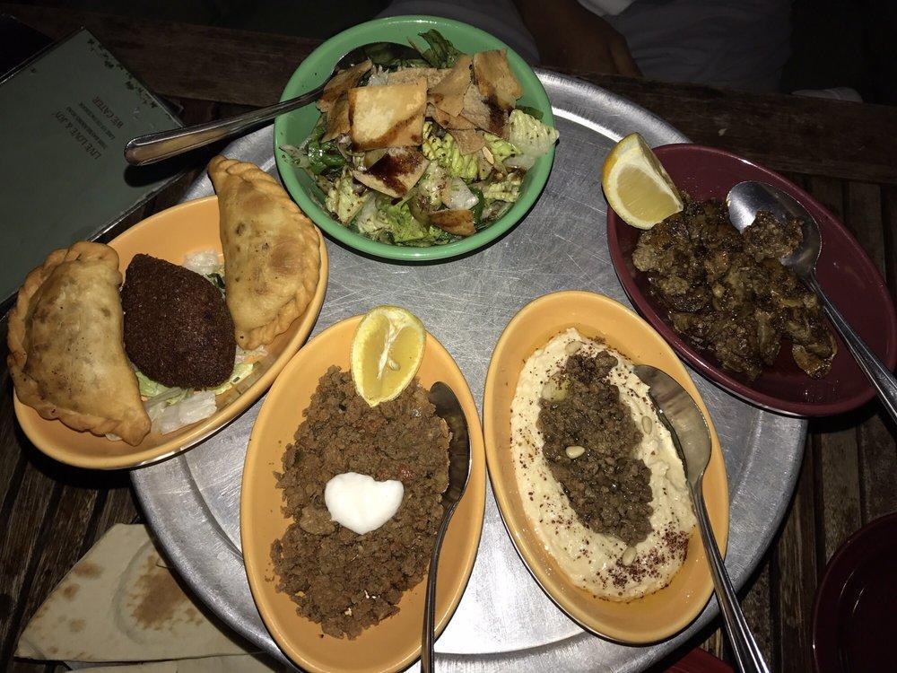 Mezze Platter Meat Lover · Combination of fried kibbeh, sambousek, hummus with meat, chicken liver, sausage and fattoush.