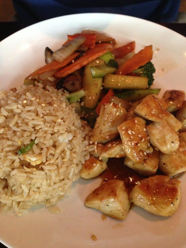 Hibachi Chicken · Served with 2 pieces of hibachi shrimp flambe, soup, green salad, assorted vegetable, noodle, and your choice of rice.