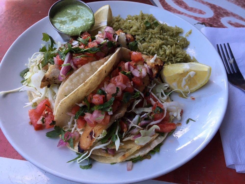 Fish Tacos Hot Stuff Dinner · Catch of the day. Blackened, grilled or crispy with corn or flour tortillas. Served with herbed rice.