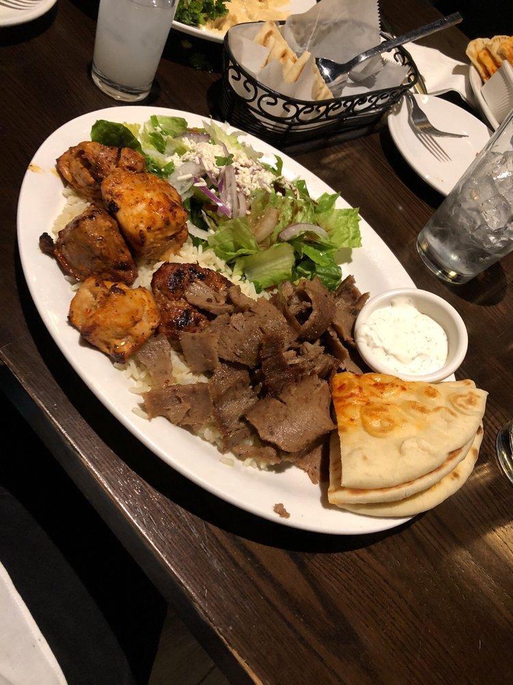 Agora Mixed Grill · Combination of chicken and lamb shish kebabs, Adana and kofte kebabs and lamb and beef gyros. Served with rice, Greek salad, and the Host's fresh-baked bread.