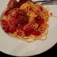 Spaghetti and Meatballs Lunch · 2 meatballs and grated fresh Parmesan.