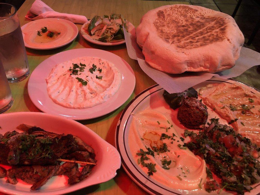 Meat Mezza Platter · Kafta (ground beef, parsley, onions and traditional spices), chicken shawarma, falafel, humus, baba gannouj, tabouli and grape leaves.