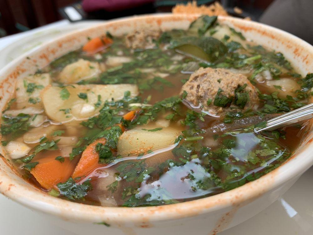 Albondigas Soup · A delicious beef broth with veggies and large meatballs.