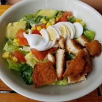 Warren Cobb Salad · Grilled Chicken Breast, Avocado, crumbled Bleu Cheese, Tomato, Bacon, sweet corn, Romaine, H...