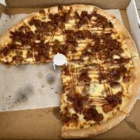 BBQ Chicken Pizza · Topped with BBQ sauce, mozzarella, and chicken meat. Round deep dish crust is available for ...