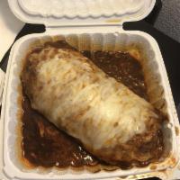 Super Wet Burrito · Choice of meat, green or red sauce, pico de gallo, rice,
beans, cheese, guacamole, chips, an...