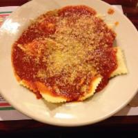 Ravioli · Pasta pockets stuffed with ricotta, Parmesan, and herbs, or meat and herbs topped with your ...