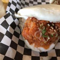 Kalbi Beef Bao · Sliced beef stir-fried with Korean BBQ sauce, kimchi, onion green onion, white sesame.