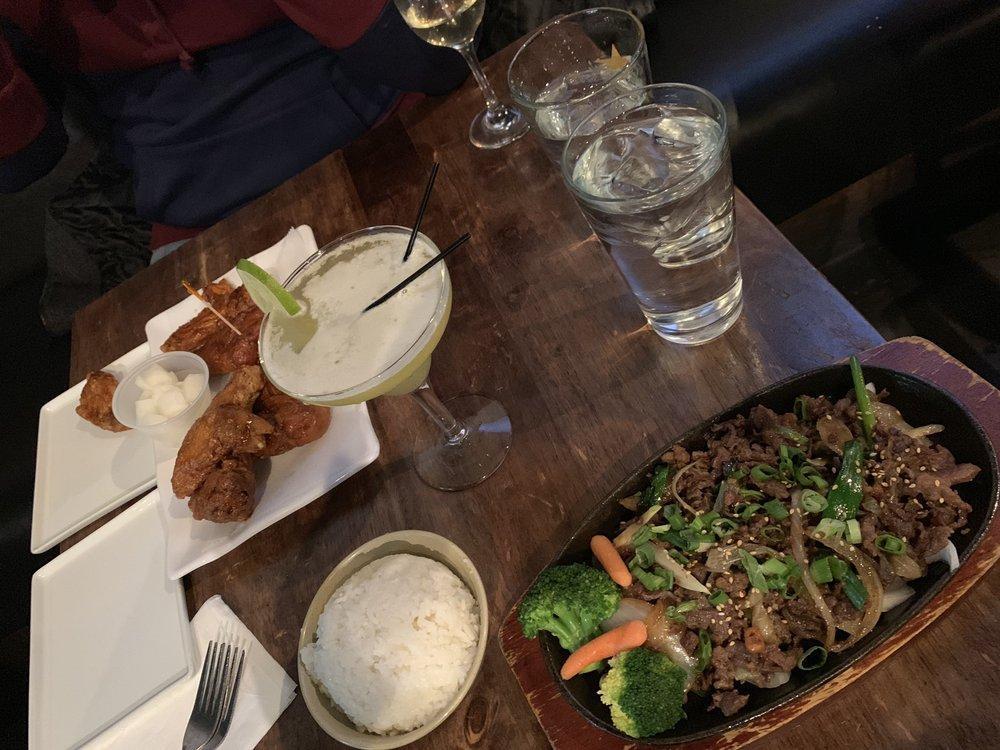 Bulgogi · Thinly sliced tender rib-eye beef marinated and aged with homemade sauce, sauteed with mushrooms and onions. Served with white rice and steamed vegetables.
