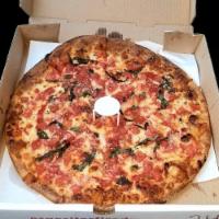 Margherita Pizza · Mozzarella, pizza sauce, fresh tomatoes, basil & garlic.